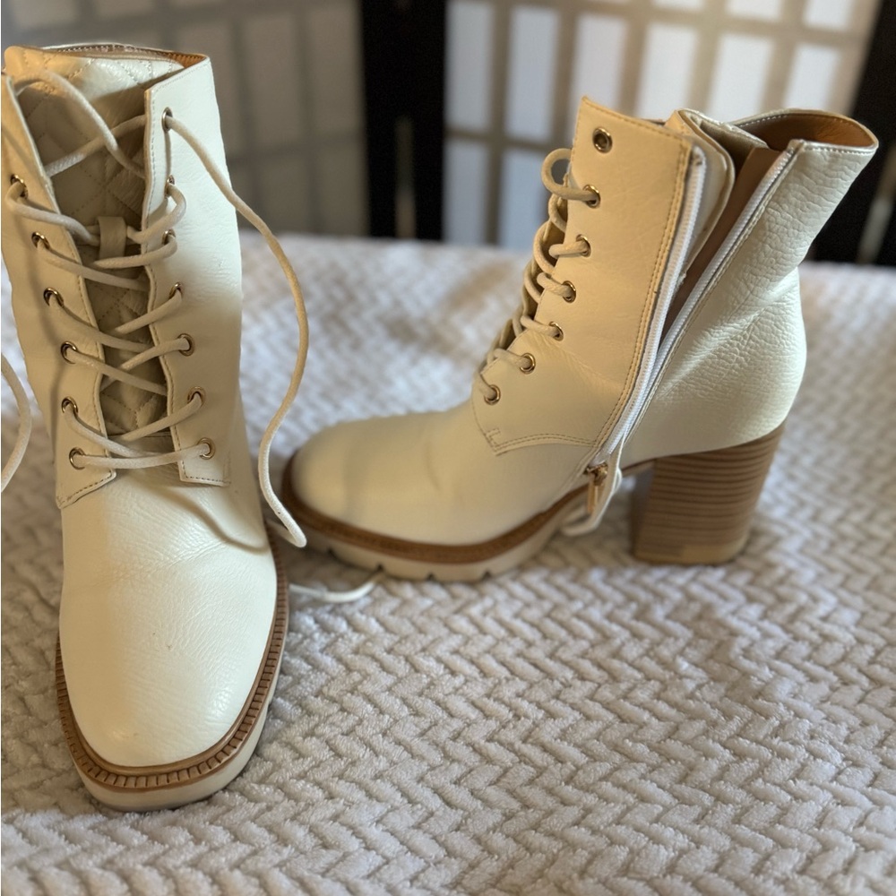 New York & Company Cream Lace Up Boots